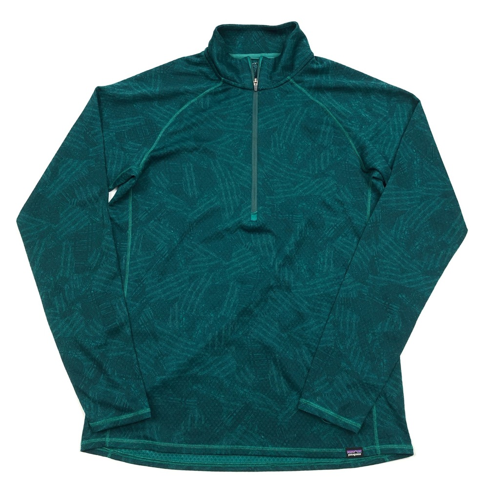 Patagonia Capilene Midweight Zip-Neck Mens Medium Teal Abstract Baselayer Top
